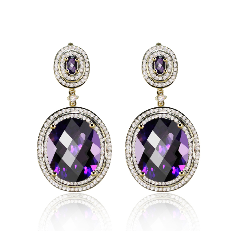 Extraordinary 23.68CT Amethyst & Diamond Dangle Earrings